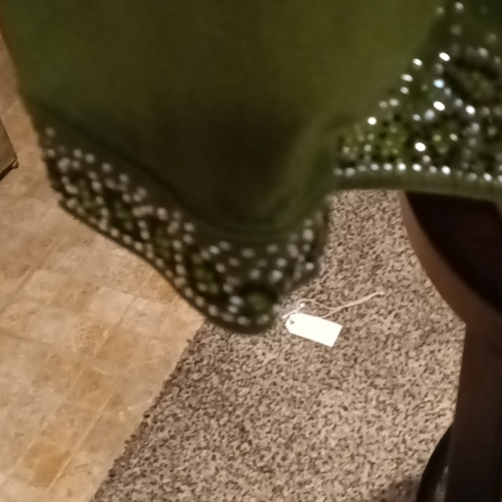 FINAL PRICE Quacker Factory green jacket w green black & silver rhinestone 2X - Picture 6 of 9